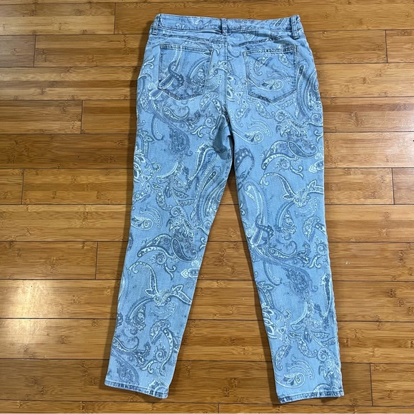 Chico's Light Blue Bandana Paisley Ankle Stretch Skinny Jeans Coastal Cowgirl - Picture 11 of 12